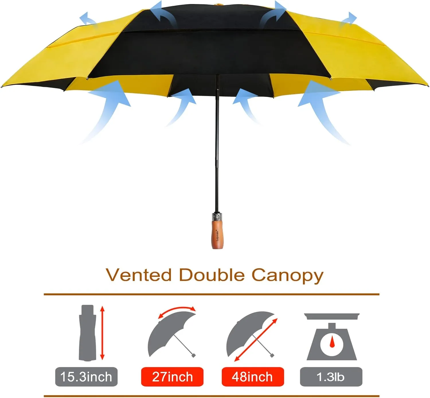 Lejorain 54 inch Golf Umbrella Collapsible - Large Portable Travel Umbrella Compact Auto Open Close Heavy Duty Windproof Vented Umbrella