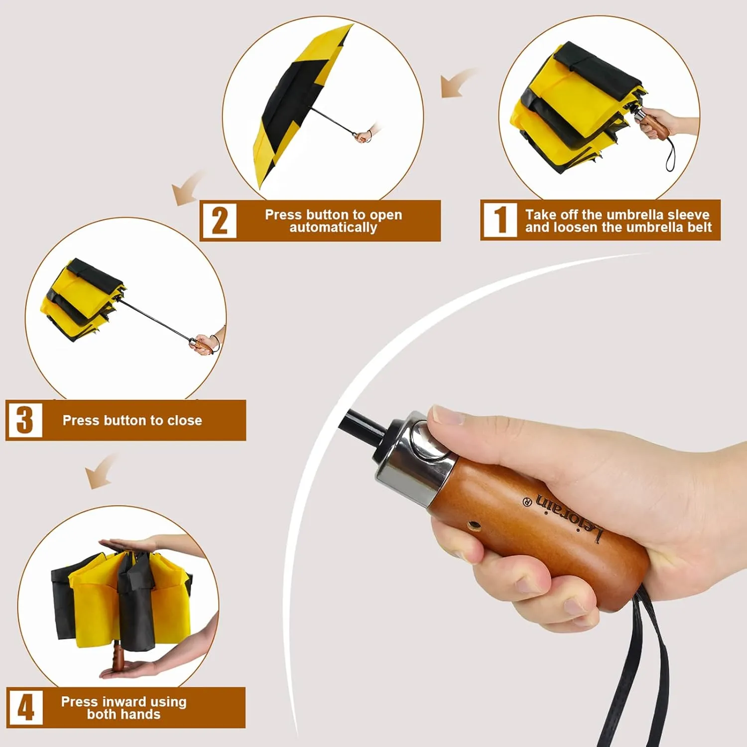 Lejorain 54 inch Golf Umbrella Collapsible - Large Portable Travel Umbrella Compact Auto Open Close Heavy Duty Windproof Vented Umbrella
