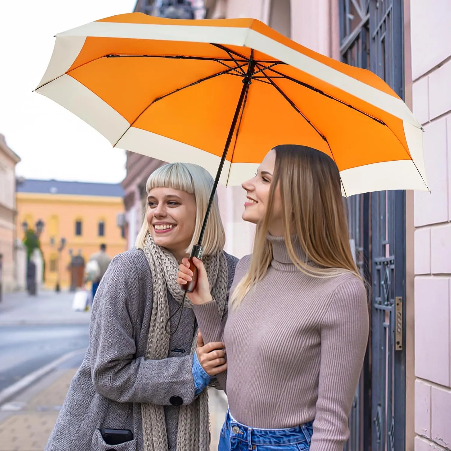 Lejorain Compact Golf Umbrella Large - 54inch Travel Big Portable Automatic Folding Umbrella Windproof for Men Heavy Duty 210T Dupont Teflon Coated Umbrella for Rain