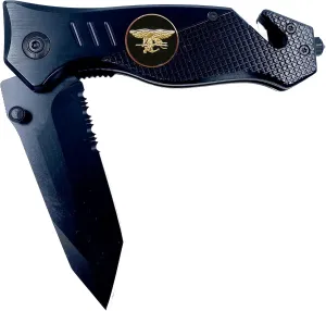 LEO Challenge Coins Navy Seal Team 6 Naval Special Warfare Trident Pocket Knife 3-in-1 Rescue tool, black