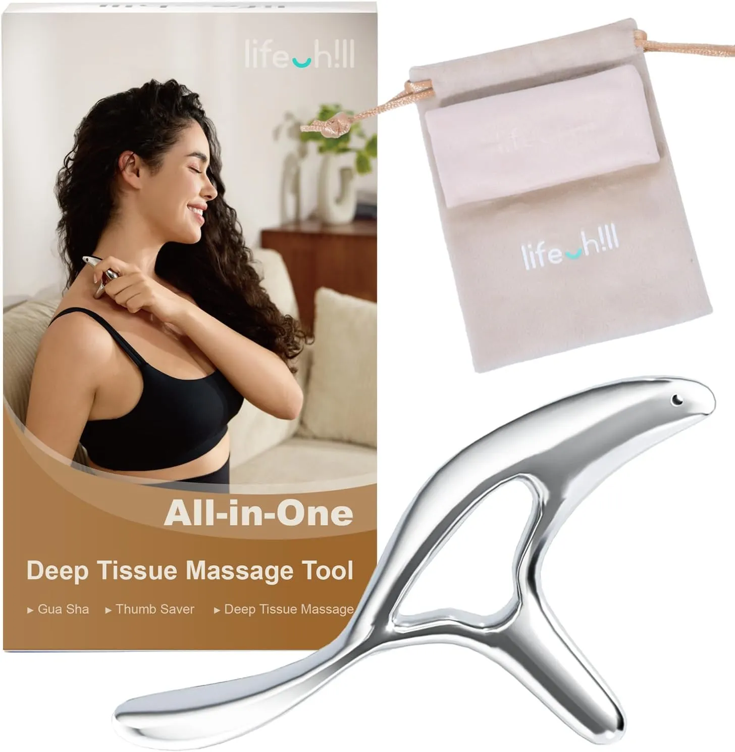 lifechill Trigger Point Massage Tool for Deep Tissue Massage & Gua Sha, Muscle Scraper Tool for Full Body Pain Relief, Thumb Saver Acupressure Tool, FSA HSA Eligible