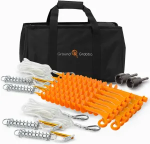 Lite Camping Kit | Stakes (12), 3/4" Hex Driver (2), Spring Ropes (4), Carry-All Bag (1)