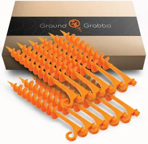 Lite - Orange - Tent Stakes - 12 Piece Tent Stakes for Sand | Tent Stakes | Screw in Earth Ground Anchors for Maximum Grip and Longevity in Soft Surfaces | 12x GroundGrabba Lite Orange
