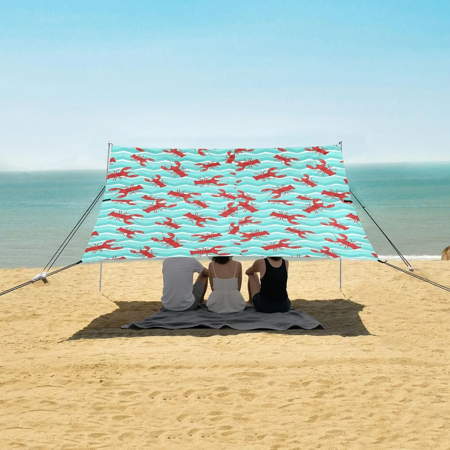 Lobster Animal Pattern Beach Camping Tent Sun Shelter for Whole Family, Beach Shade Canopy with UPF50  UV Protection,Easy Set Up and Carry,Outdoor Shade for Trips, Fishing, Backyard Fun Picnics