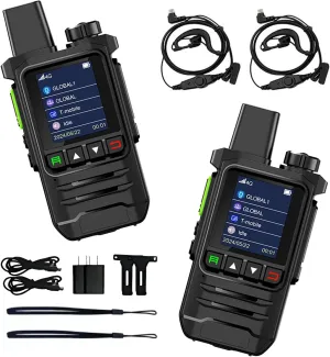 LR Range Global Walkie Talkies Unlimited Range 4G PTT Radios Nationwide Handheld Long Range Two Way Radio Portable Radios with Flashlight for Family Teams Outdoor (2 Pack with SIM)