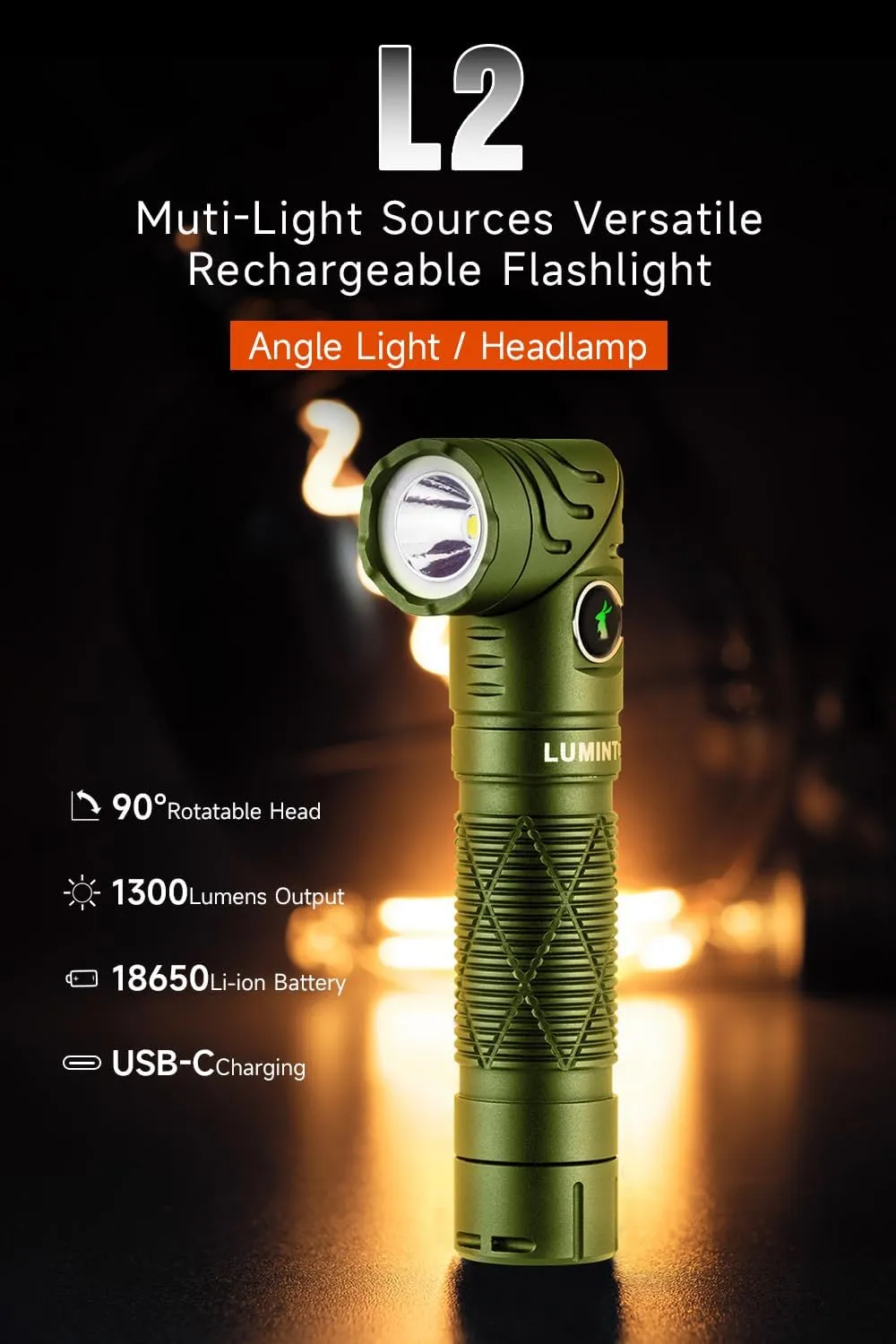 LUMINTOP Head Flashlight L2, 1300 Lumens, 158 Meters Rechargeable LED Headlamp, IPX4 Waterproof, for Camping, Hiking, Emergency, Outdoor