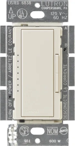 Lutron Maestro Electronic Low Voltage Digital Fade Dimmer Switch, Multi-Location, 600-Watt, MAELV-600-LA, Light Almond