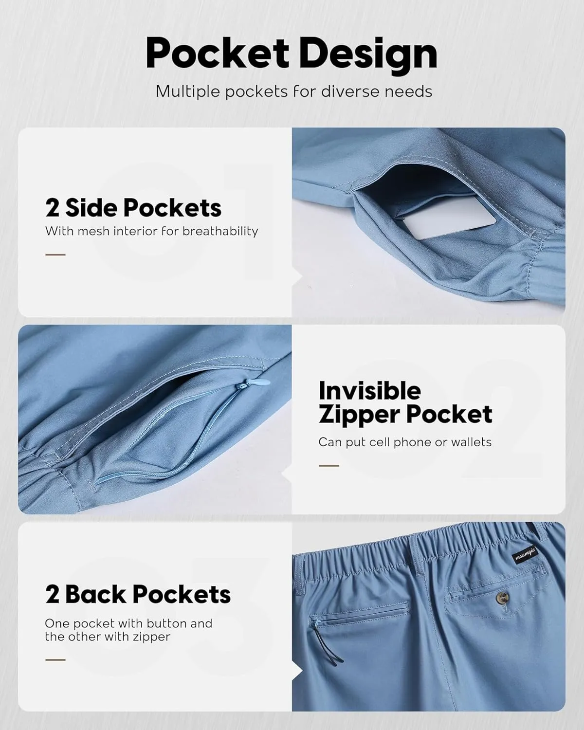 maamgic Men's 5/7 Inch Casual Classic Fit Shorts with Multi-Pocket Quick Dry Sports Shorts