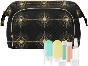 Magic Ancient Wind Rose Magic Navigation Gold Compass Women Cosmetic Bag Makeup Bag Stylish Trip Beauty Bag Travel Toiletry Bag with Bottle Organizer 10.2 x 5.9 x 6.7 inch