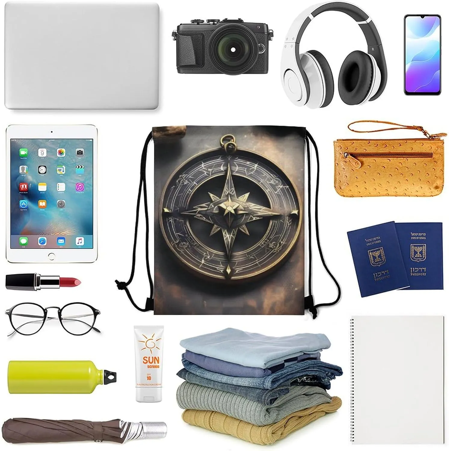 Magical Design Norse Runes Compass Drawstring Backpack Travel Sports Drawstring Bags Portable Storage Gym Bag for Men Women