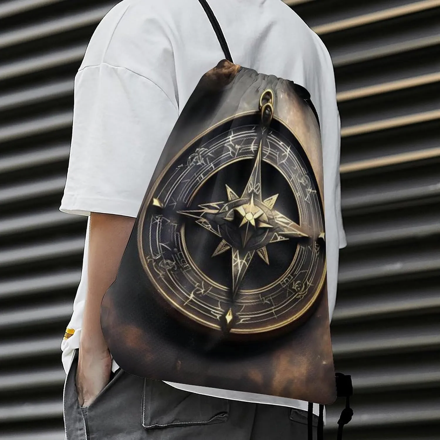 Magical Design Norse Runes Compass Drawstring Backpack Travel Sports Drawstring Bags Portable Storage Gym Bag for Men Women