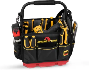 MagnoGrip RED Base 12" Tool Tote Bag - 16 Pockets & 8 Loops for Tool Storage, Heavy-Duty 1680D Ballistic Polyester, Waterproof Hard Bottom, Rotating Steel Handle, Adjustable Strap, Multi-Purpose Use