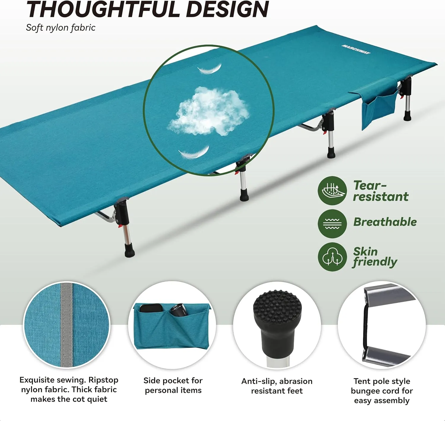 MARCHWAY Lightweight Folding Tent Camping Cot Bed with Lever Lock, Easy Setup Portable Compact for Outdoor Travel, Hunting, Hiking, Motorcycling, Support 330Lbs (Blue)