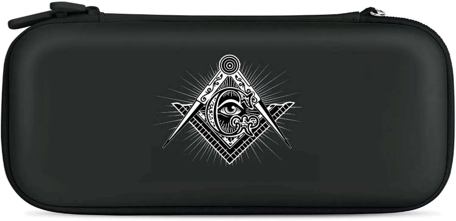 Masonic Freemason Square Compass Hard Shell Travel Case with Rope 15 Game Card Pockets Compatible with Switch Protective