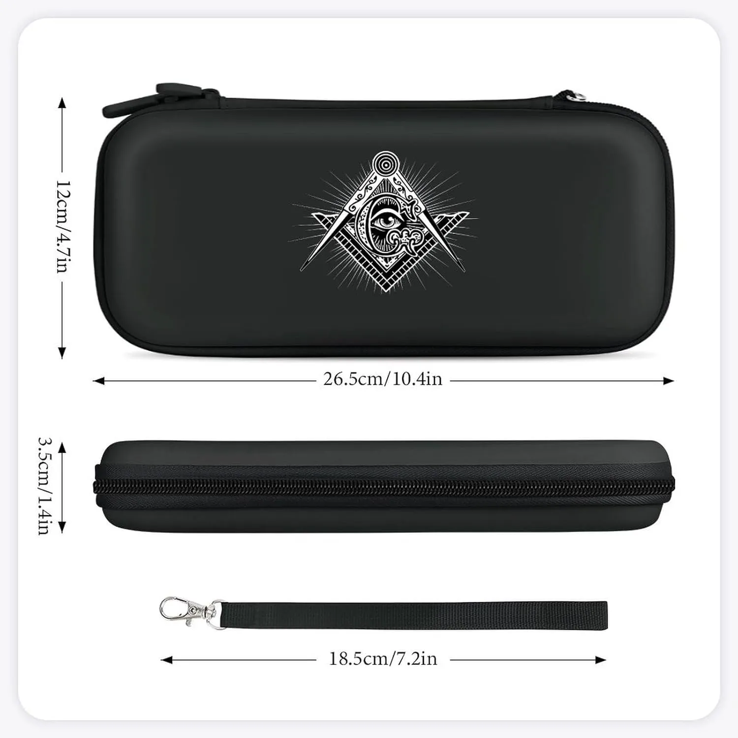 Masonic Freemason Square Compass Hard Shell Travel Case with Rope 15 Game Card Pockets Compatible with Switch Protective