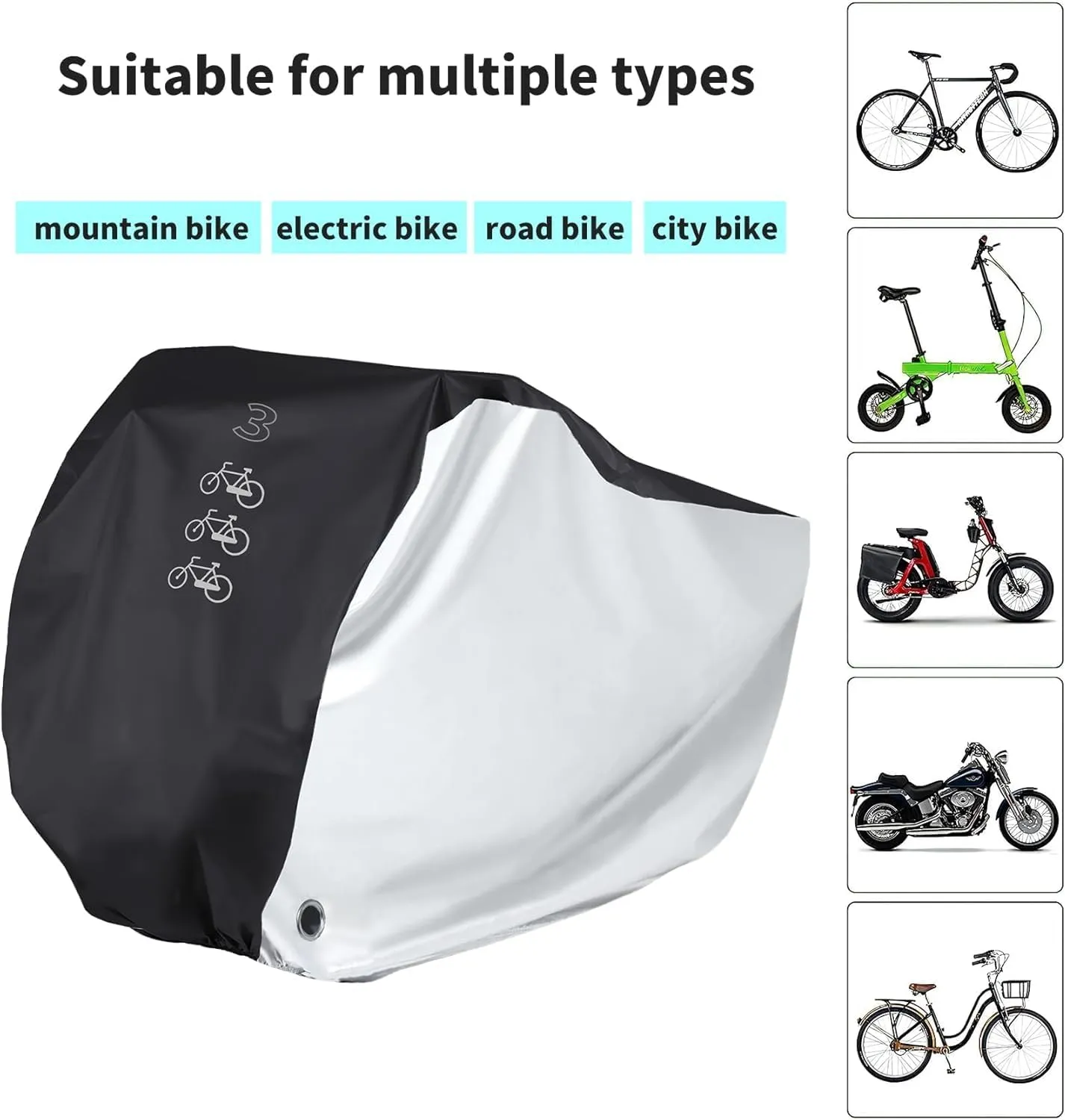 Maveek Waterproof Cycle Bike Rain Cover For 1 2 3 Cycle Bikes, Road Bicycle Cover Outdoor Indoor Storage Water Resistance Travel Transport Garage Shed Tent Winter Summer All Weather