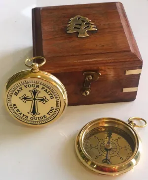 May Your Faith Always Guide You Brass Nautical Vintage Directional Magnetic Compass with Famous Scripture Quote Engraved Baptism Gifts