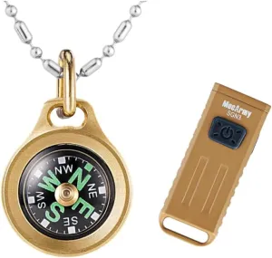 MecArmy Ultimate Outdoor Duo: Brass Mini Compass & Multi-Mode Mini Flashlight - Compact Survival Gear for Navigation, Exploration, and Emergencies