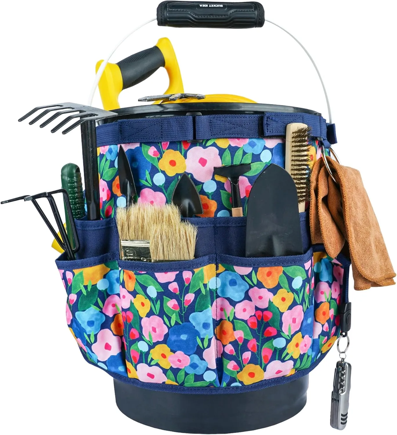 MELOTOUGH Bucket Idea Bucket Tool Organizer for Garden Tools Fit 3.5 to 5 Gallon Bucket (Blue Flower)