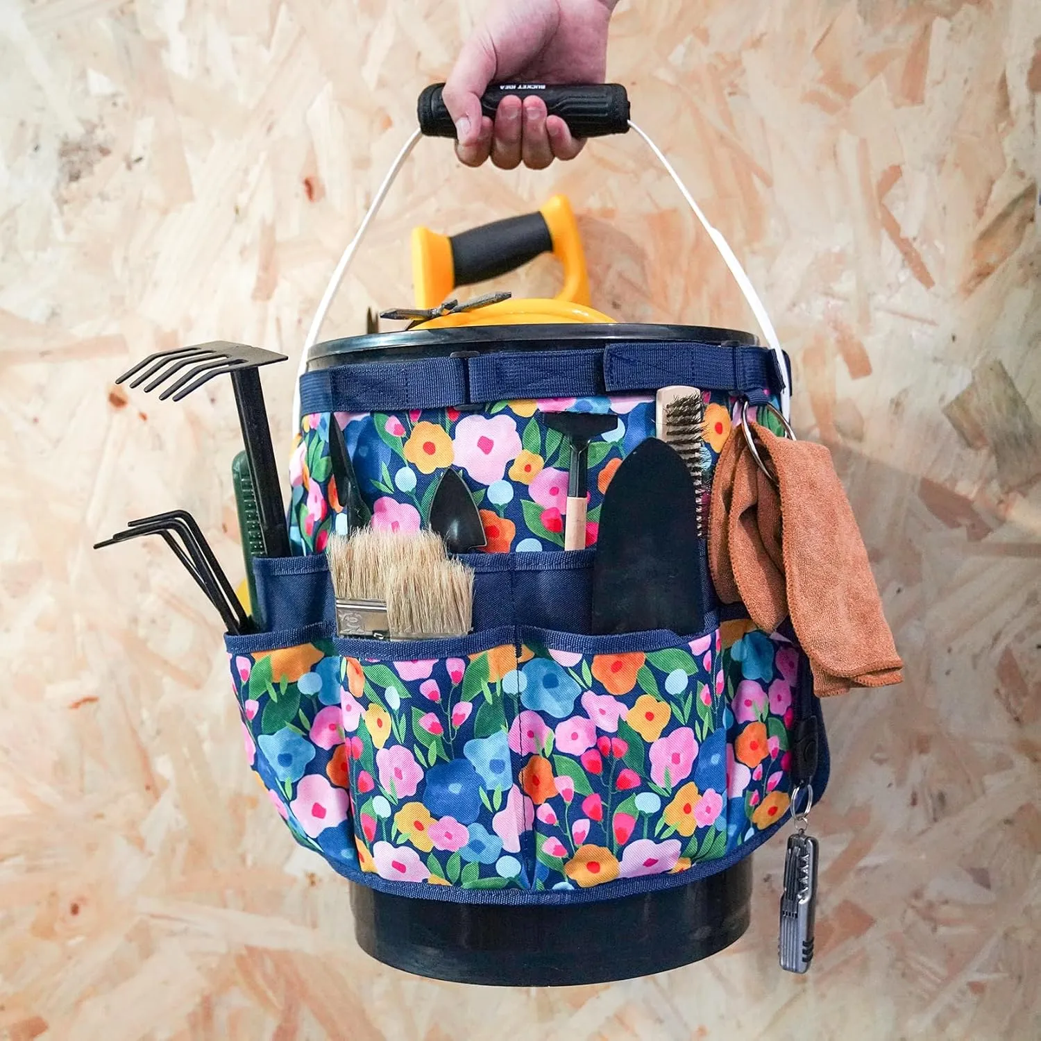 MELOTOUGH Bucket Idea Bucket Tool Organizer for Garden Tools Fit 3.5 to 5 Gallon Bucket (Blue Flower)