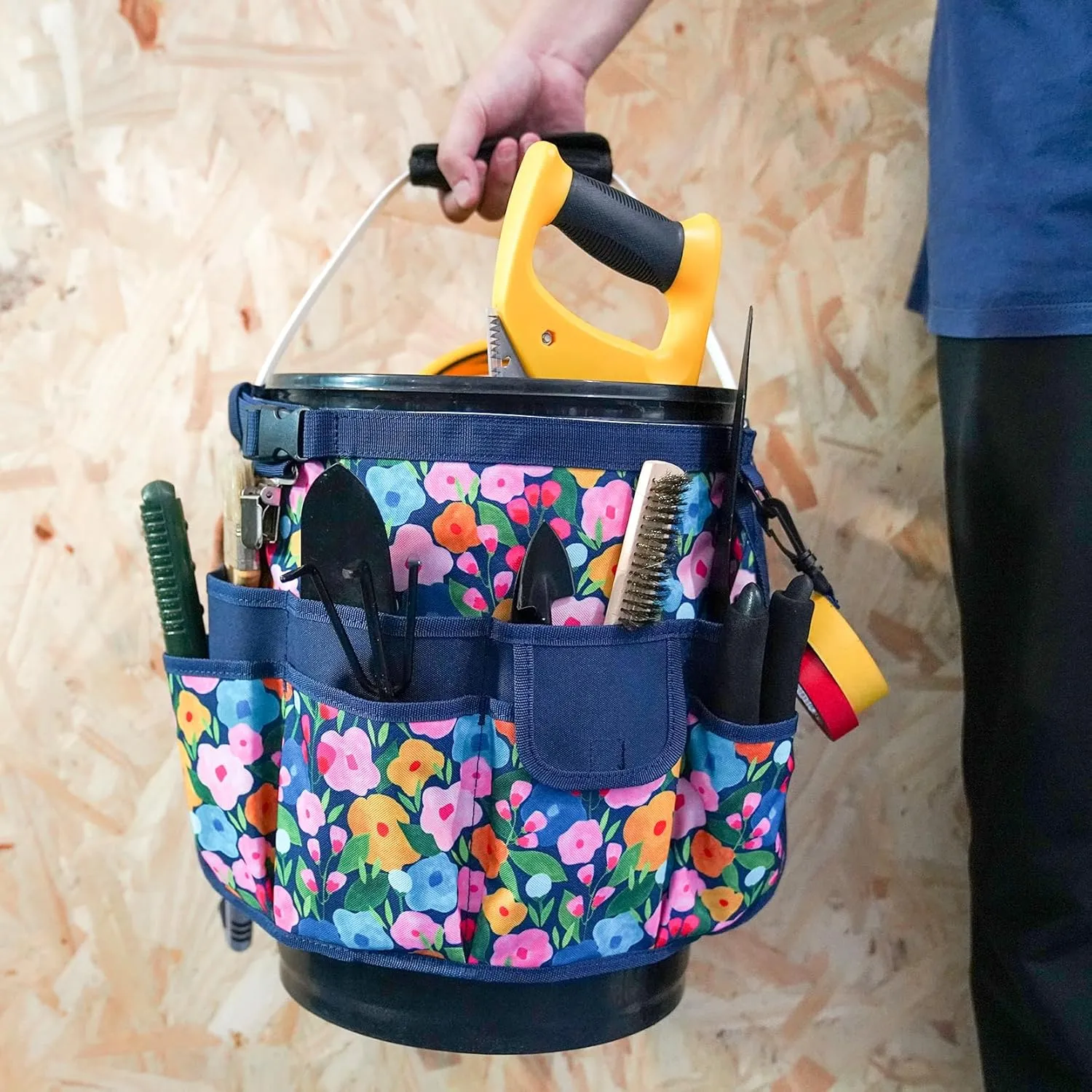 MELOTOUGH Bucket Idea Bucket Tool Organizer for Garden Tools Fit 3.5 to 5 Gallon Bucket (Blue Flower)