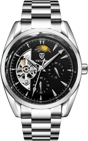 Men's Automatic Mechanical Watch, 40mm Stainless Steel Case, Moon Phase Display