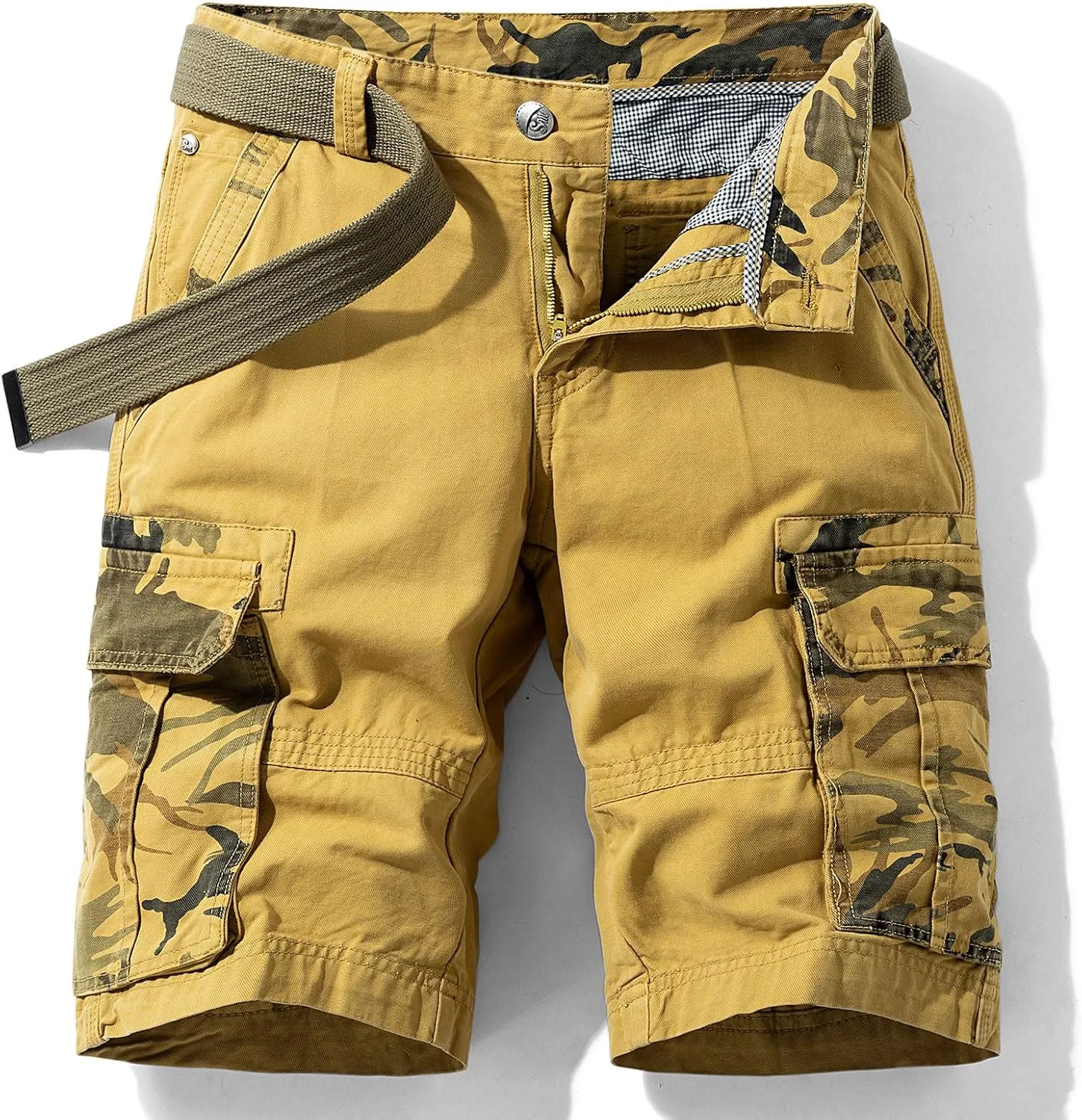 Men's Camo Cargo Shorts Relaxed Fit Multi-Pocket Outdoor Camouflage Cargo Shorts Cotton Belt not Included