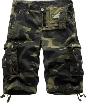 Men's Camo Cargo Shorts Relaxed Fit Multi-Pocket Outdoor Camouflage Cargo Shorts Cotton