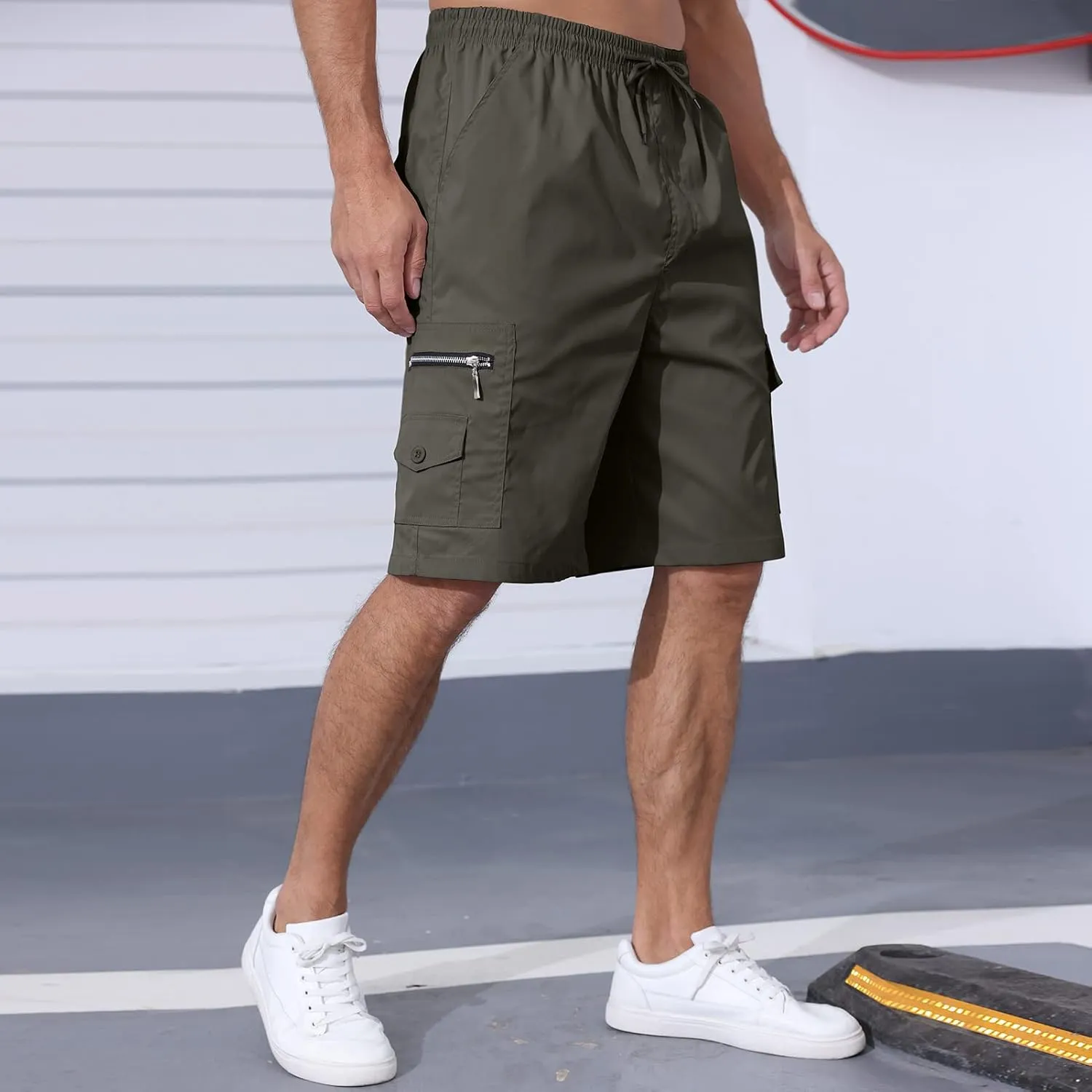 Men's Cargo Shorts Elastic Waist Outdoor Relaxed Fit Sport Shorts Jogger SweatShorts with Multi-Pocket