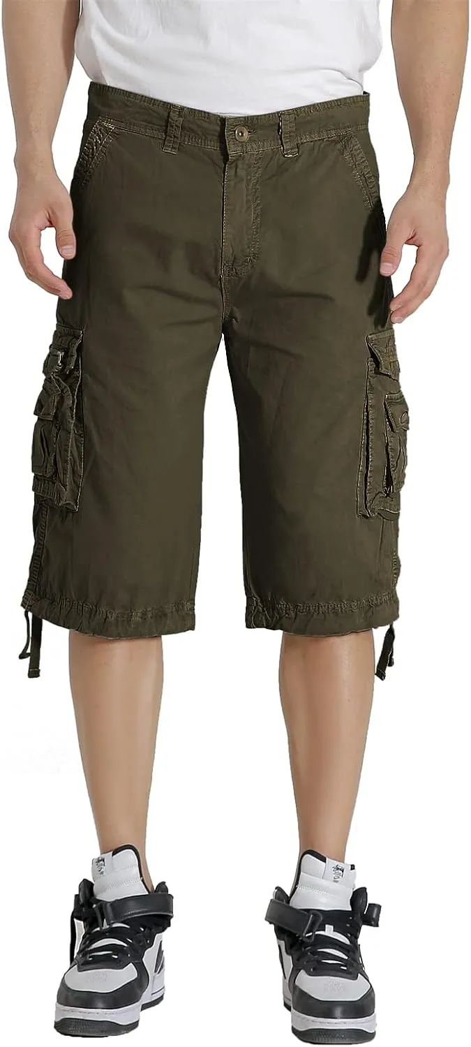 Mens Cargo Shorts Twill Cotton Multi Pocket Relaxed Fit Below Knee Camo Cargo Shorts for Men