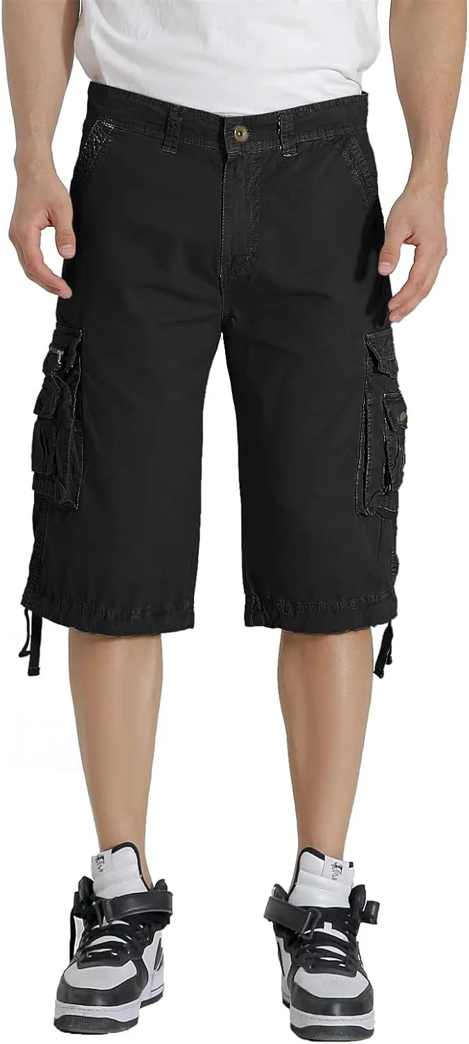Mens Cargo Shorts Twill Cotton Multi Pocket Relaxed Fit Below Knee Camo Cargo Shorts for Men