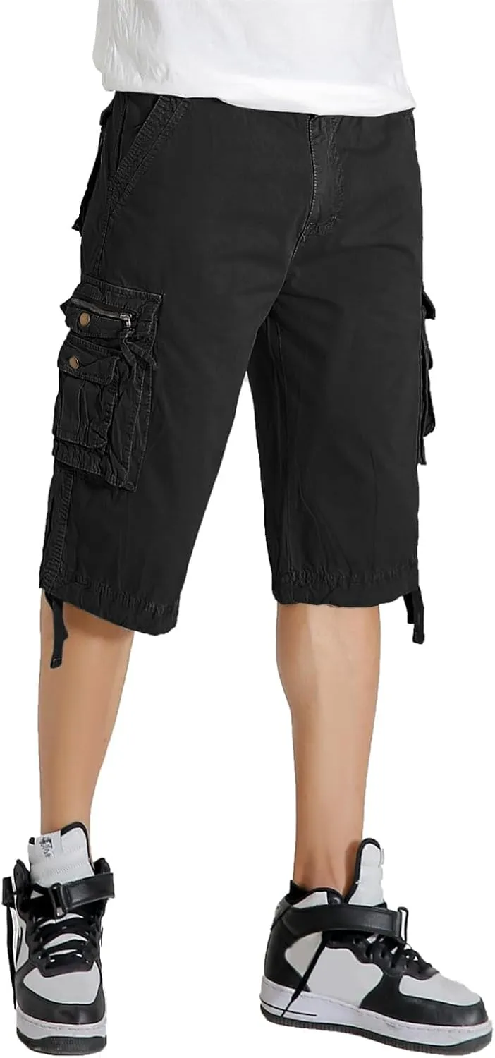 Mens Cargo Shorts Twill Cotton Multi Pocket Relaxed Fit Below Knee Camo Cargo Shorts for Men