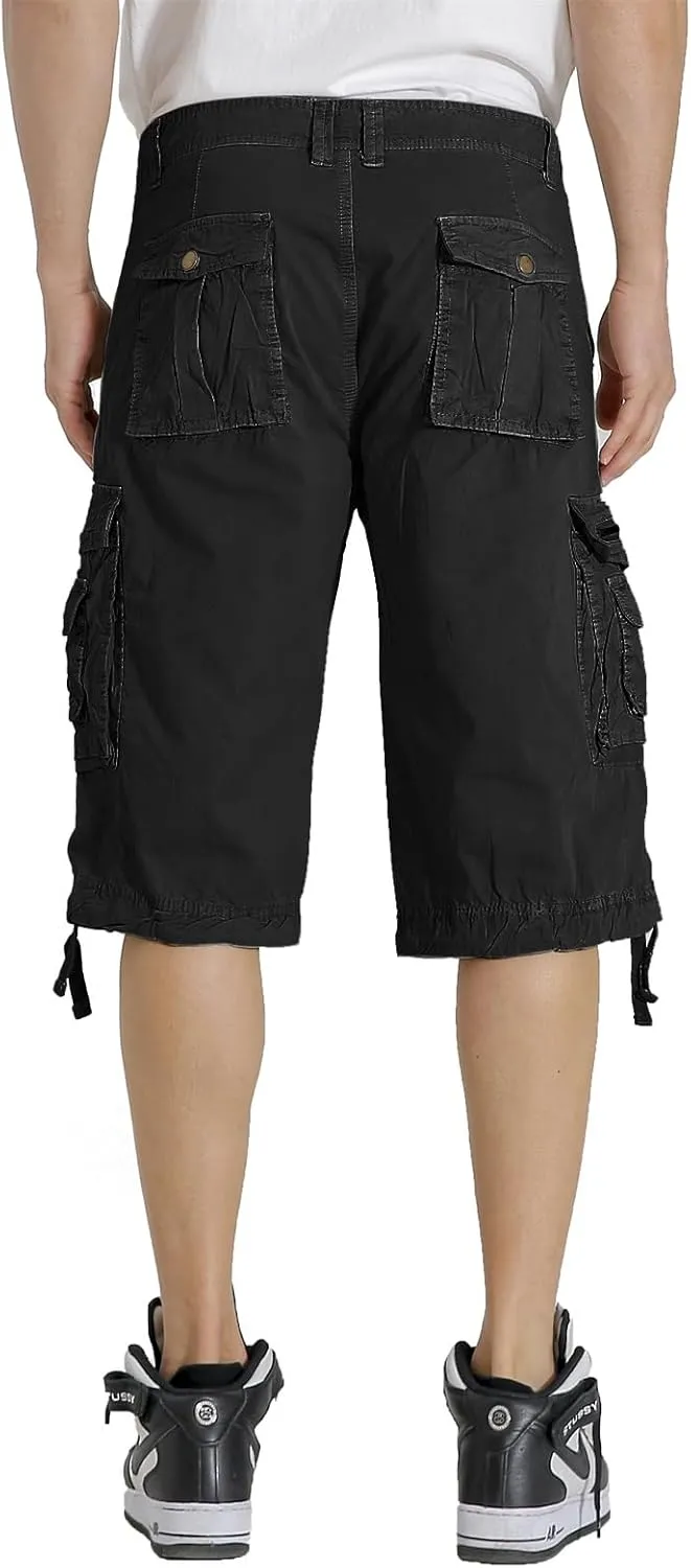 Mens Cargo Shorts Twill Cotton Multi Pocket Relaxed Fit Below Knee Camo Cargo Shorts for Men
