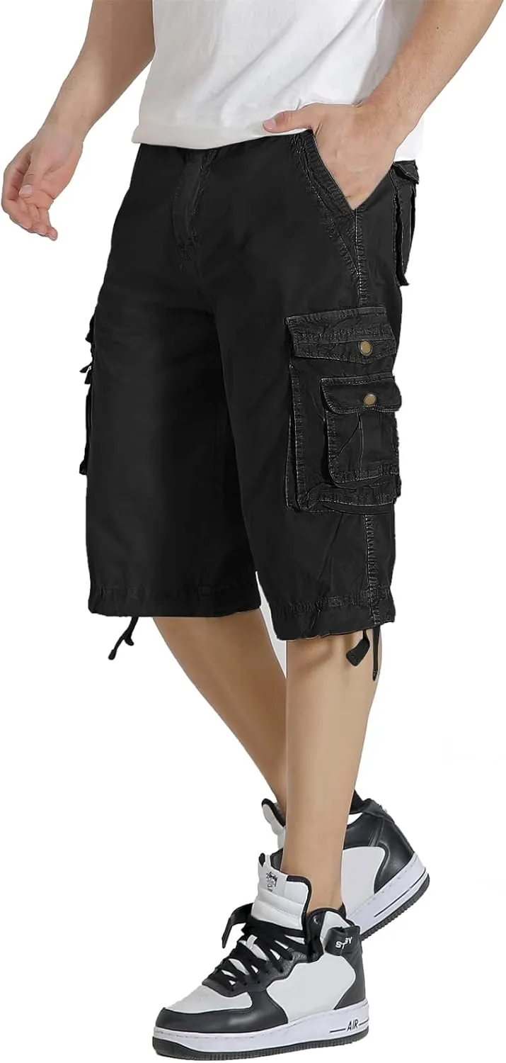 Mens Cargo Shorts Twill Cotton Multi Pocket Relaxed Fit Below Knee Camo Cargo Shorts for Men
