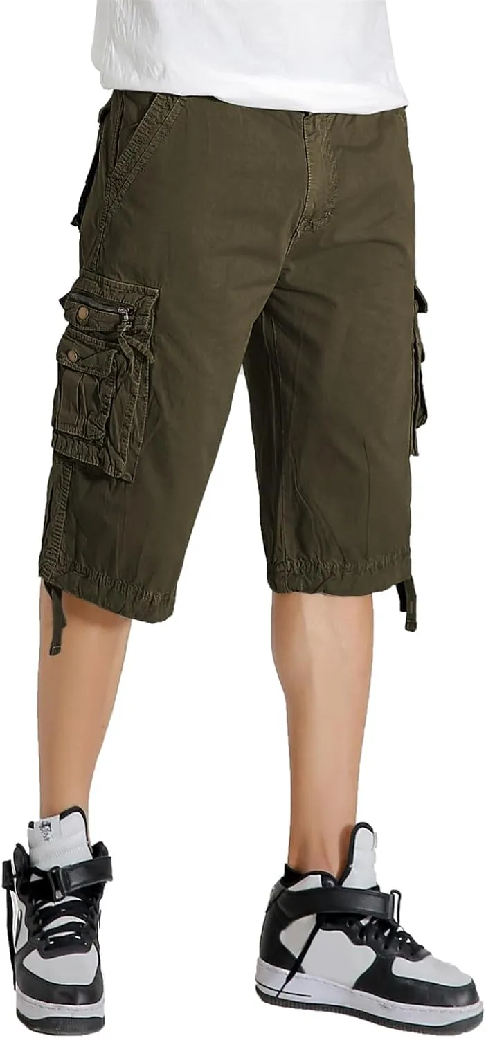 Mens Cargo Shorts Twill Cotton Multi Pocket Relaxed Fit Below Knee Camo Cargo Shorts for Men