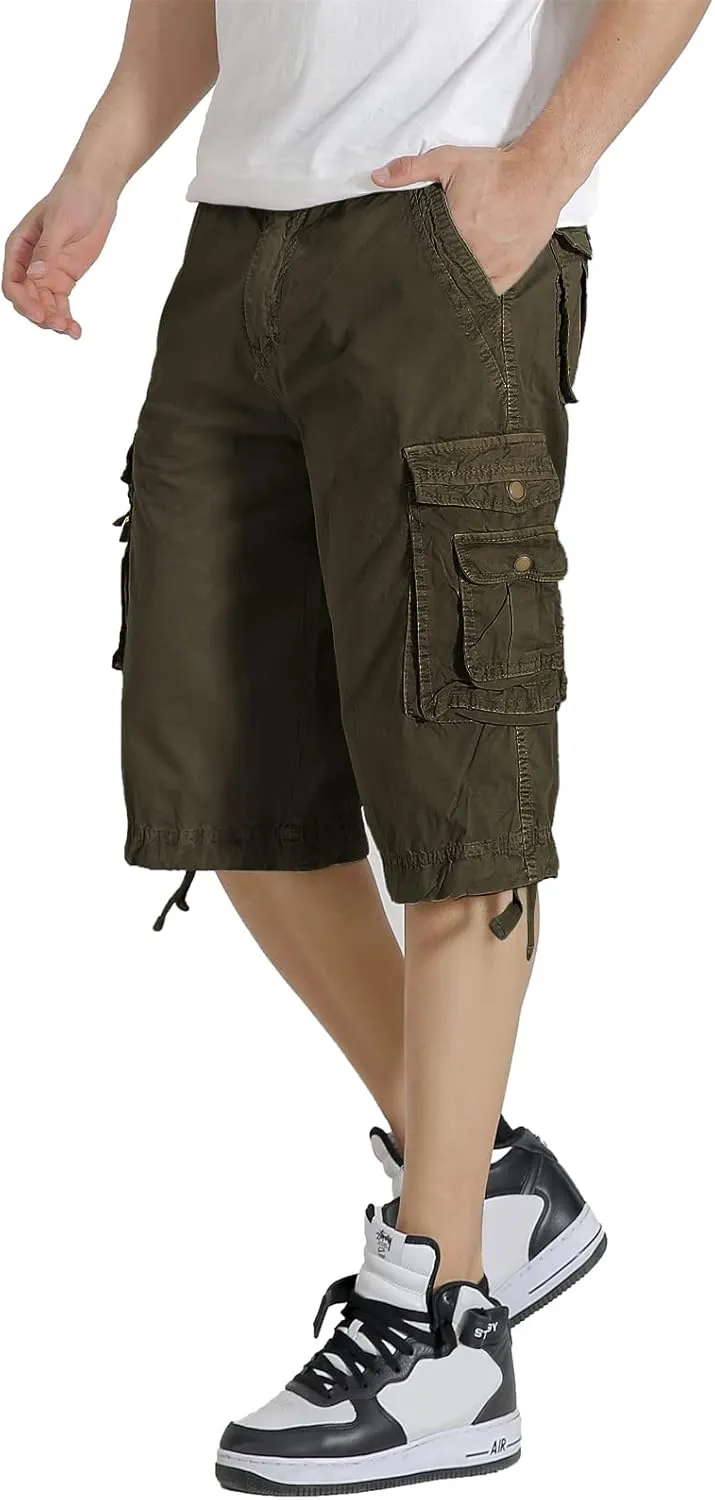 Mens Cargo Shorts Twill Cotton Multi Pocket Relaxed Fit Below Knee Camo Cargo Shorts for Men