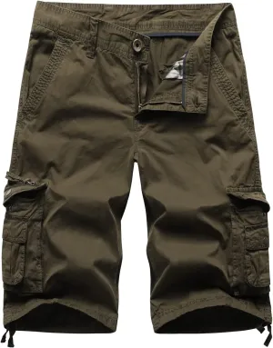 Mens Cargo Shorts Twill Cotton Multi Pocket Relaxed Fit Below Knee Camo Cargo Shorts for Men