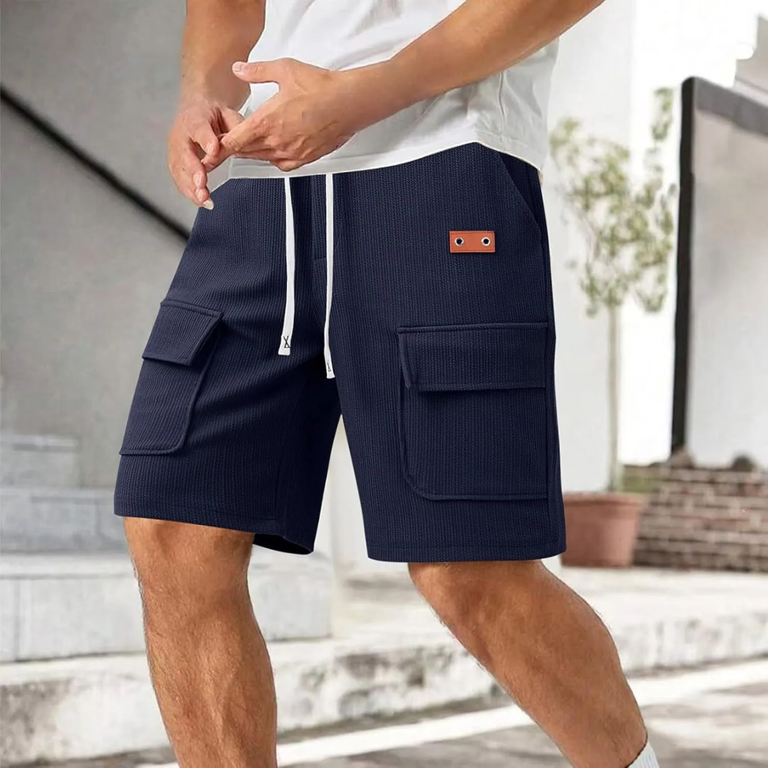 Mens Casual Summer Shorts Cargo Design Lightweight Stretch Waist Multi Pocket Outdoor Lounge Wear