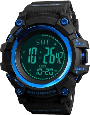 Mens Digital Sports Watch Waterproof Military Outdoor Compass Multifunction Wrist Watch Pedometer Calorie