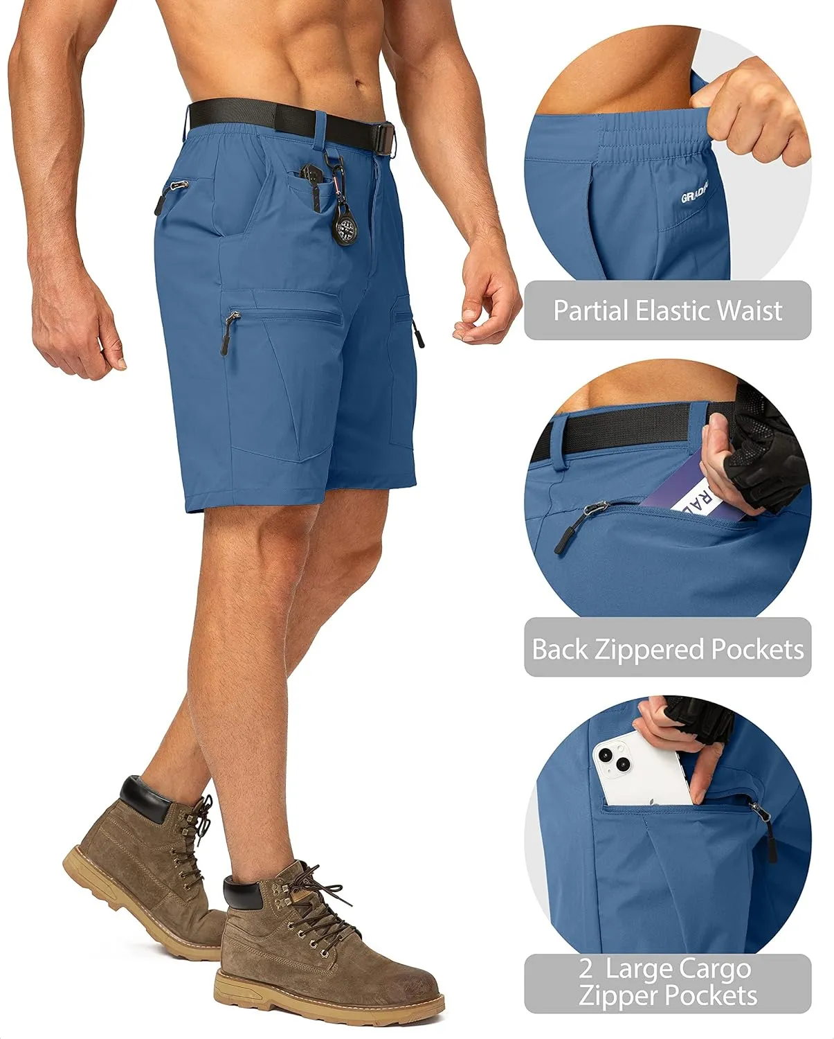 Men's Hiking Cargo Shorts Stretch Quick Dry Outdoor Tactical Shorts for Men with Multi Pocket for Fishing Casual