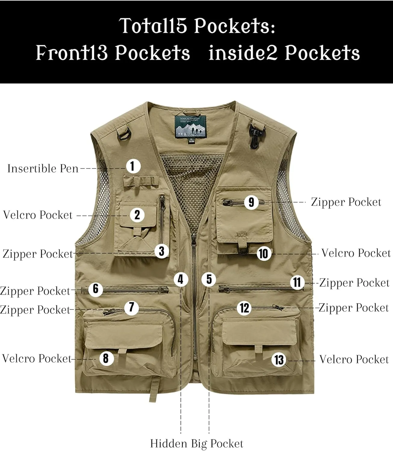 Men's Lightweight Mesh Fishing Vest Utility Outdoor Multi-Pocket Hunting Cargo Vest