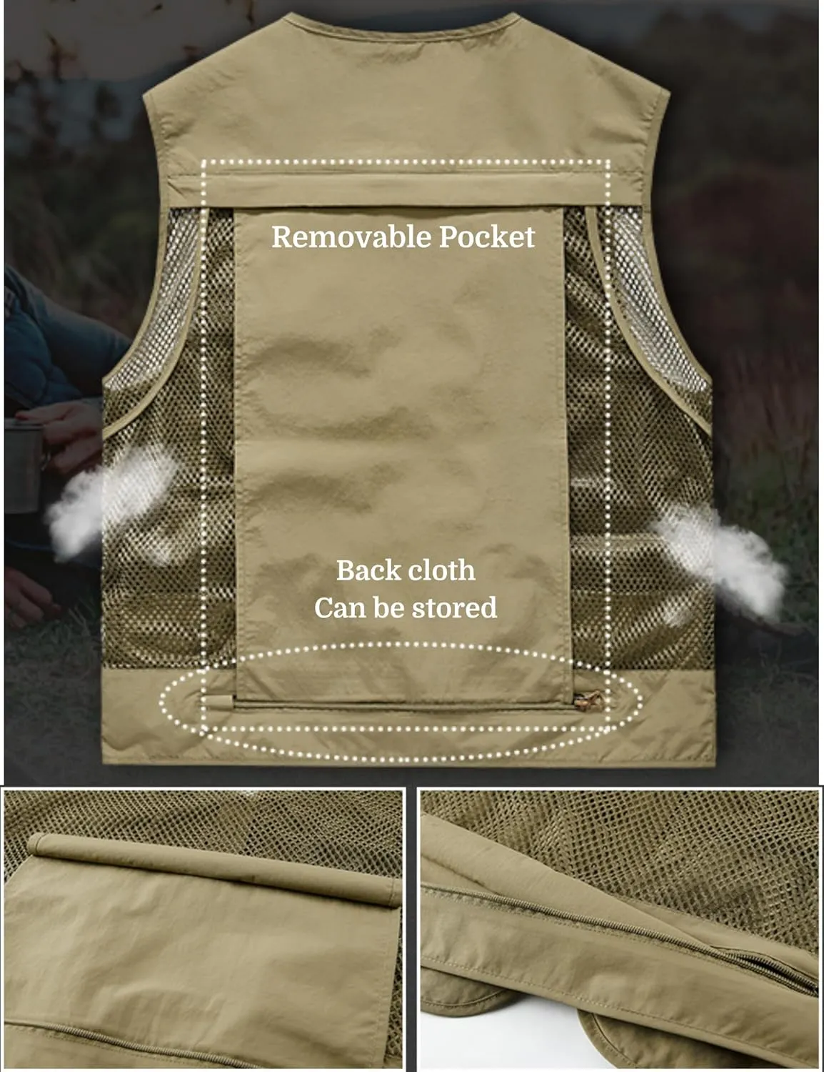 Men's Lightweight Mesh Fishing Vest Utility Outdoor Multi-Pocket Hunting Cargo Vest