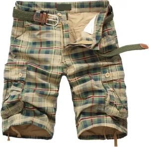 Men's Medium Cargo Shorts Summer Outdoor Sports Beach Pants Trend Plaid Loose Straight Pants