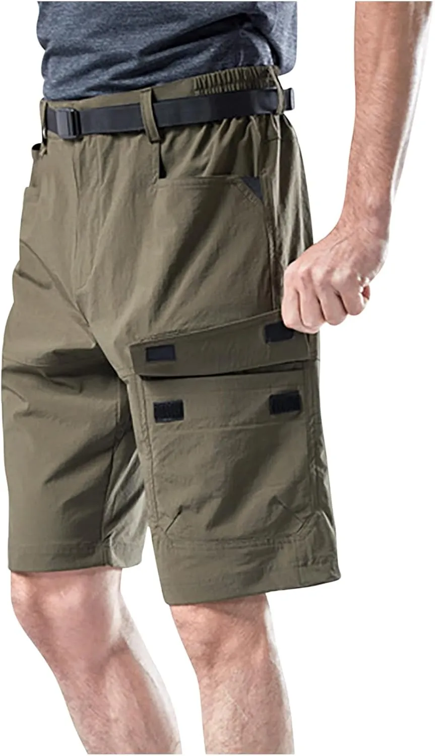 Men's Shorts Casual Cotton Buckle Zipper Multi Pocket Cargo Shorts 6 Inch Inseam Regular Big and Tall Work Shorts