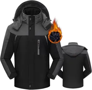 Men's Winter Coats Waterproof Ski Jacket Detachable Hood Windproof Fleece Jacket Parka Raincoats With Multi-Pockets