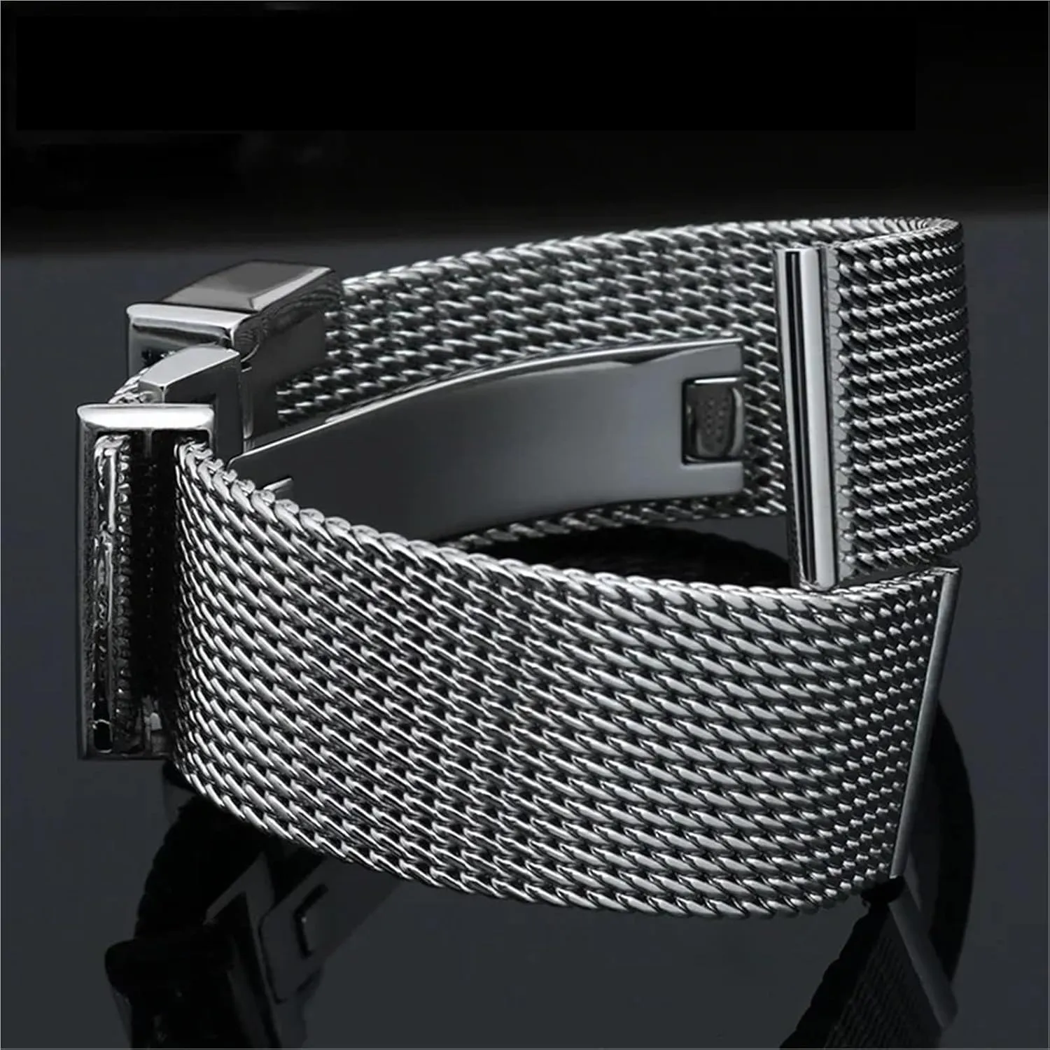 Mesh Stainless Steel Watch Strap 20 22mm Bracelet Metal Quick Release Adjustable Folding Buckle Men Women Band