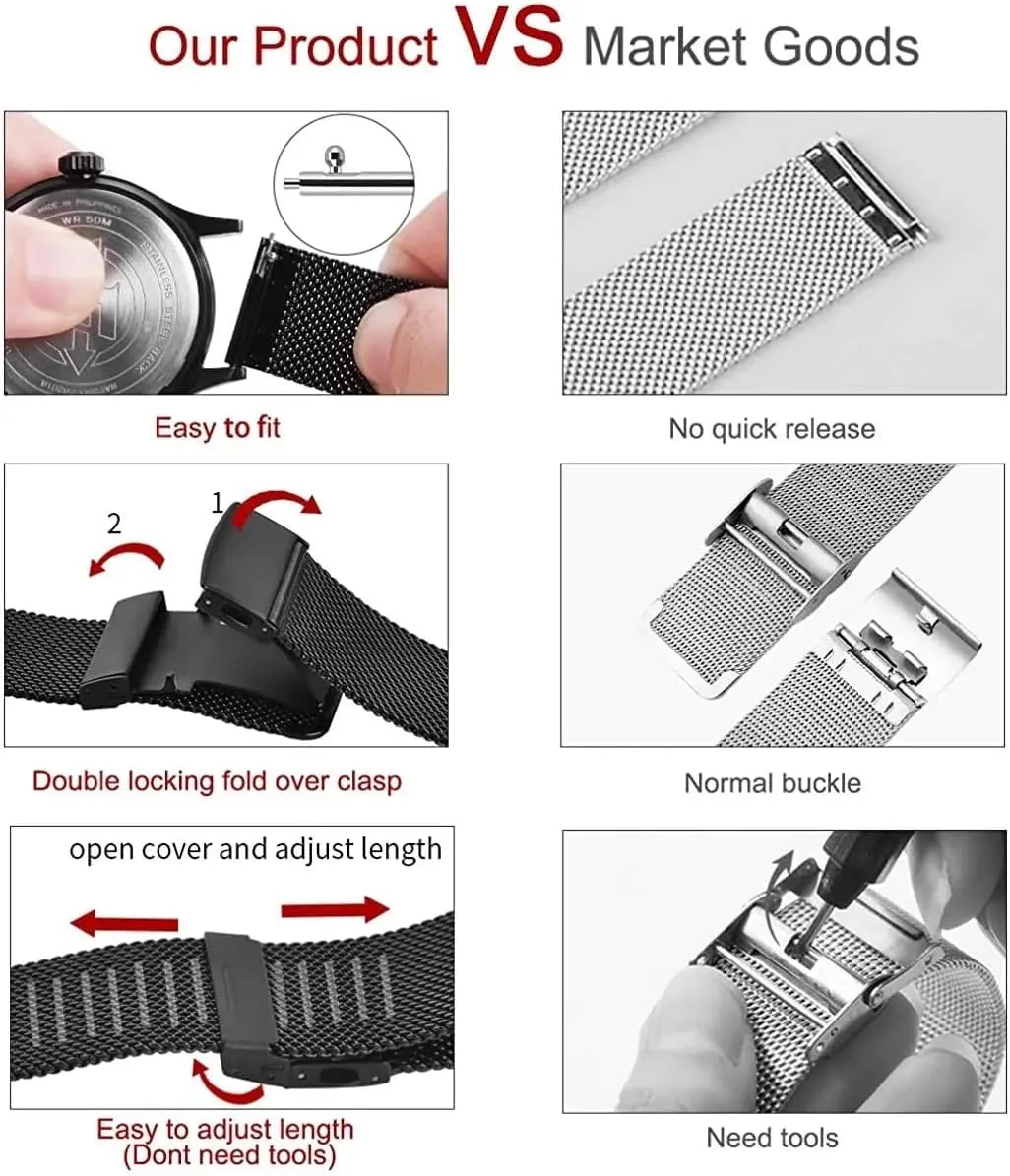 Mesh Stainless Steel Watch Strap Metal Quick Release Men Women Band Universal Wristband