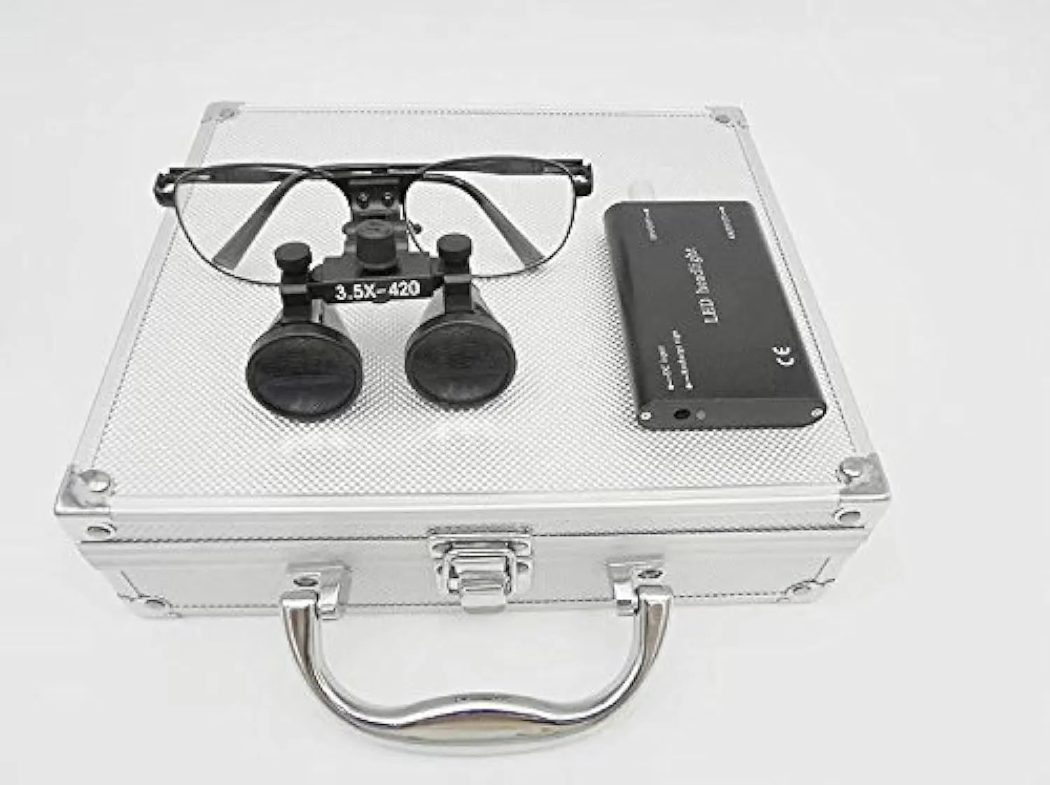 Metal Frame 3.5X 420mm Binocular Loupes DY-104  3W LED Headlamp with Aluminum Box Silver by NSKI