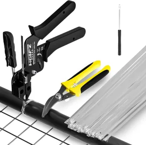 Metal Zip Ties Tool, 110 Pcs 11.8 inch Stainless Steel Cable Tie Gun Kit for Chain Link Fence Exhaust Pipe Outdoor, Adjustable Fastening Cutting Tie Tool Sets with Self-Locking Metal Zip Ties