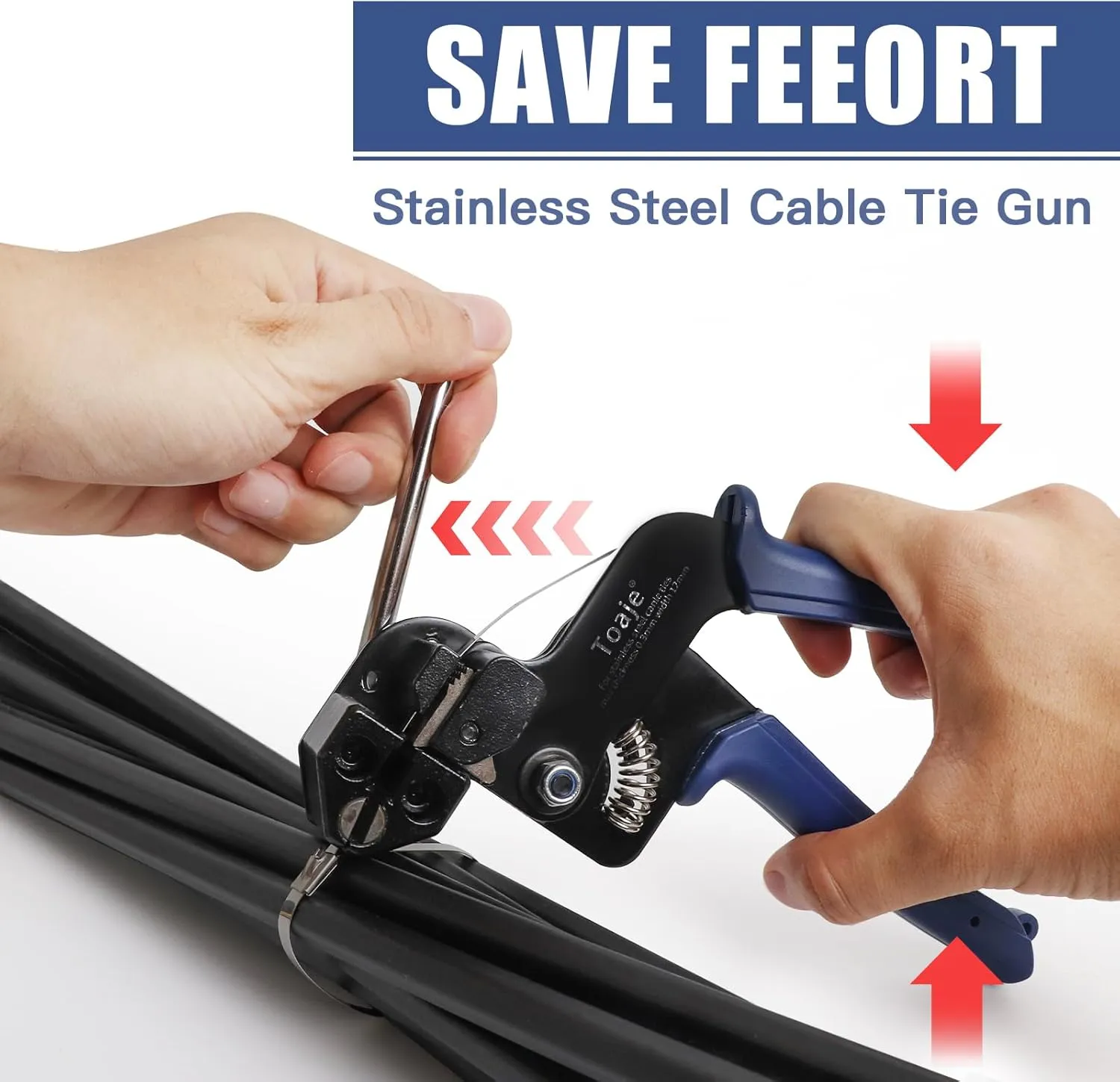 Metal Zip Ties Tool, Stainless Steel Zip Ties Gun Kit,Heavy Duty Outdoor Fastening Cable Tie Gun Tool for Chain Link Fence Exhaust Pipe Outdoor with 100pcs 11.8 Inch Metal Zip Ties (Blue, One Size)